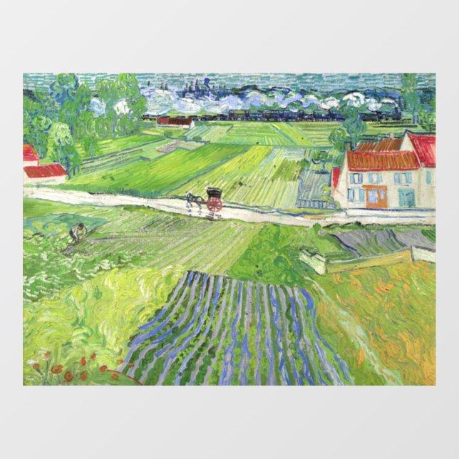 Autocollant Pour Fenêtre Vincent van Gogh - Paysage avec transport et train (Feuille)