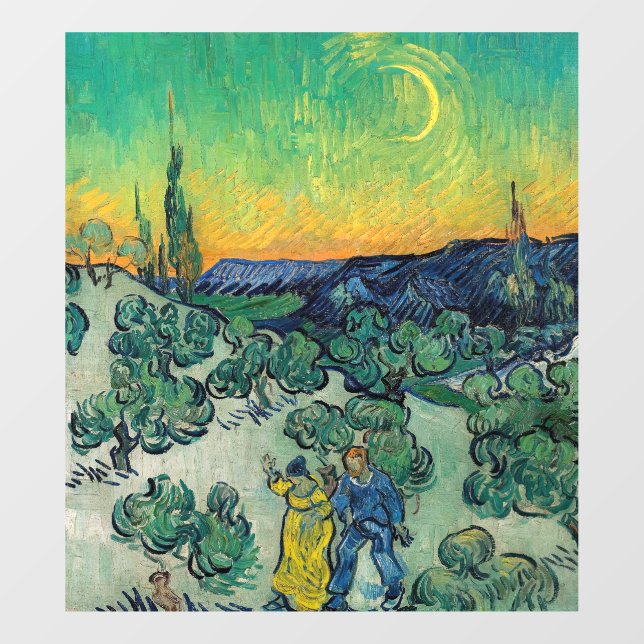 Autocollant Pour Fenêtre Vincent van Gogh - Paysage Lune avec couple (Feuille)