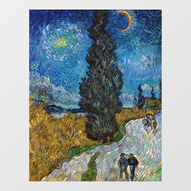 Autocollant Pour Fenêtre Vincent van Gogh - Route avec Cypress et Star (Feuille)