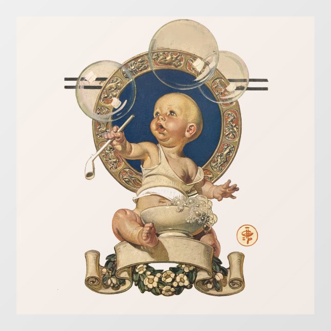 Autocollant Pour Fenêtre Vintage Baby Bubbles by J.C. Leyendecker Nursery (Feuille)