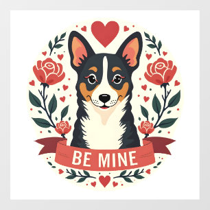 Autocollant Pour Fenêtre Vintage Be Mine Corgi Saint-Valentin Floral Art Po