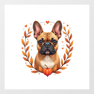 Autocollant Pour Fenêtre Vintage French Bulldog with Autumn Leaf Wreath and