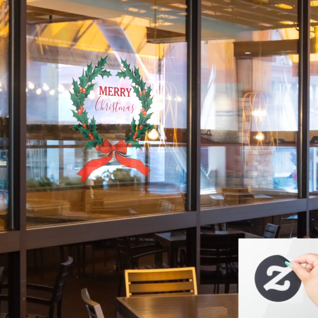 Autocollant Pour Fenêtre Vintage Noël Berry Wreath Holiday (Fenêtre du restaurant)