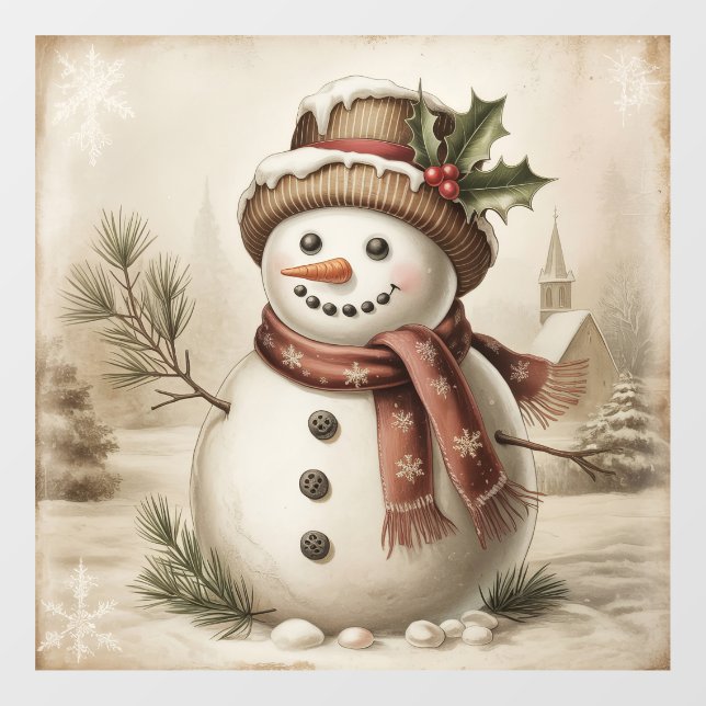 Autocollant Pour Fenêtre Vintage Snowman Window Cling (Feuille)