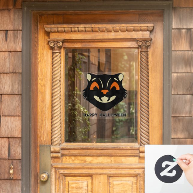 Autocollant Pour Fenêtre Visage de chat noir vintage Halloween (Porte d'accueil)