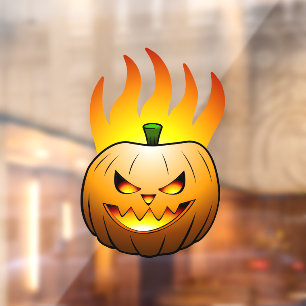 Autocollant Pour Fenêtre Visage de citrouille enflammé d'Halloween