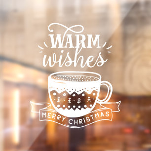 Autocollant Pour Fenêtre Vœux chaleureux Tasse chaude Café Cocoa Noël Blanc