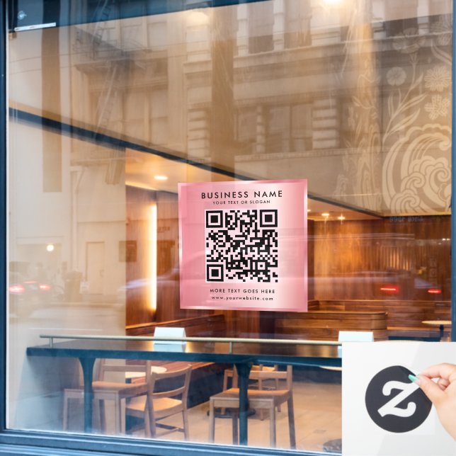 Autocollant Pour Fenêtre Votre code QR personnalisé Logo Rosegold Modèle (Fenêtre de café)