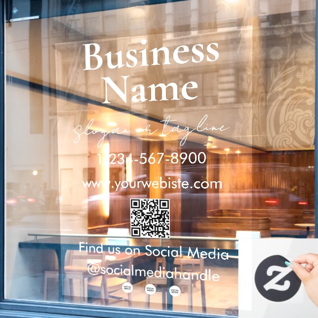 Autocollant Pour Fenêtre Votre nom d'entreprise Storefront QR Code Social M (Fenêtre de café)