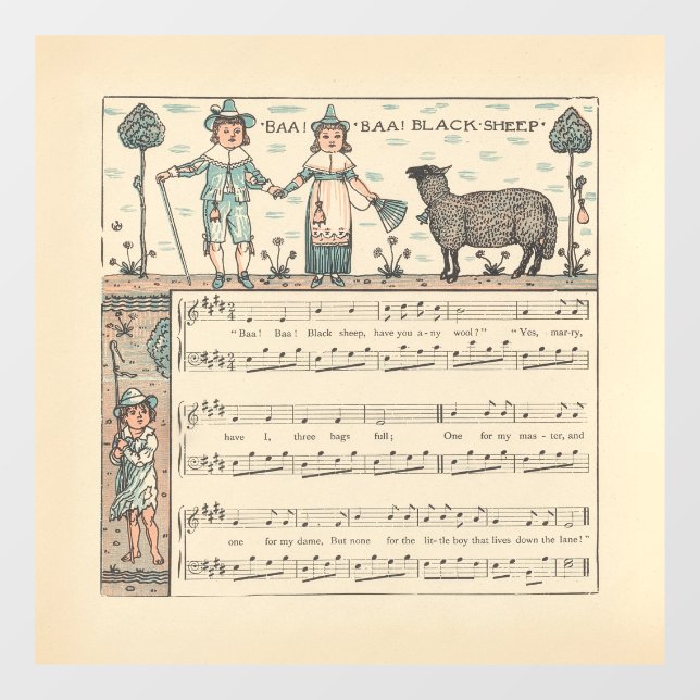 Autocollant Pour Fenêtre Walter Crane Baa Baa Black Sheep Nursery Rhyme  (Feuille)