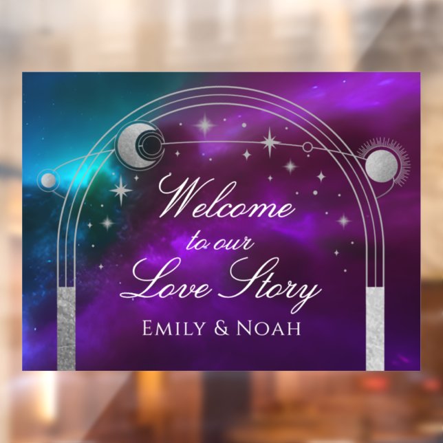 Autocollant Pour Fenêtre Welcome To Our Love Story Purple Teal Celestial (Feuille 2)