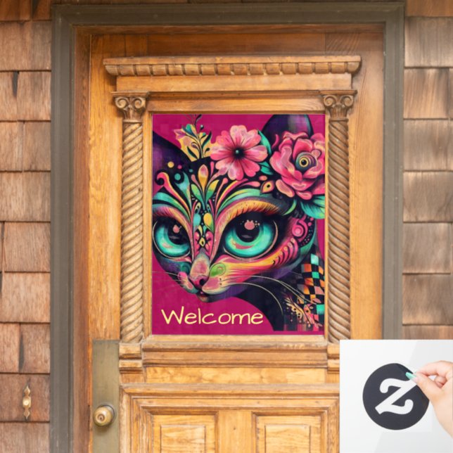 Autocollant Pour Fenêtre Whimsical Big Eye Retro Diva Chat Kitty (Porte d'accueil)