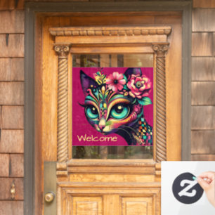 Autocollant Pour Fenêtre Whimsical Big Eye Retro Diva Chat Kitty