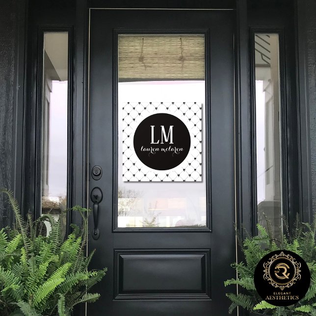 Autocollant Pour Fenêtre White & Black Bow Monogram (Créateur téléchargé)