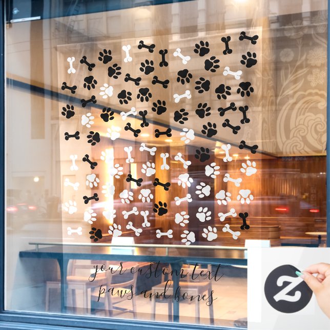 Autocollant Pour Fenêtre White Black Pet Dog Cat Bone Paws cafe store (Fenêtre de café)