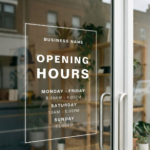 Autocollant Pour Fenêtre White Minimalist Opening Hours with Business Name