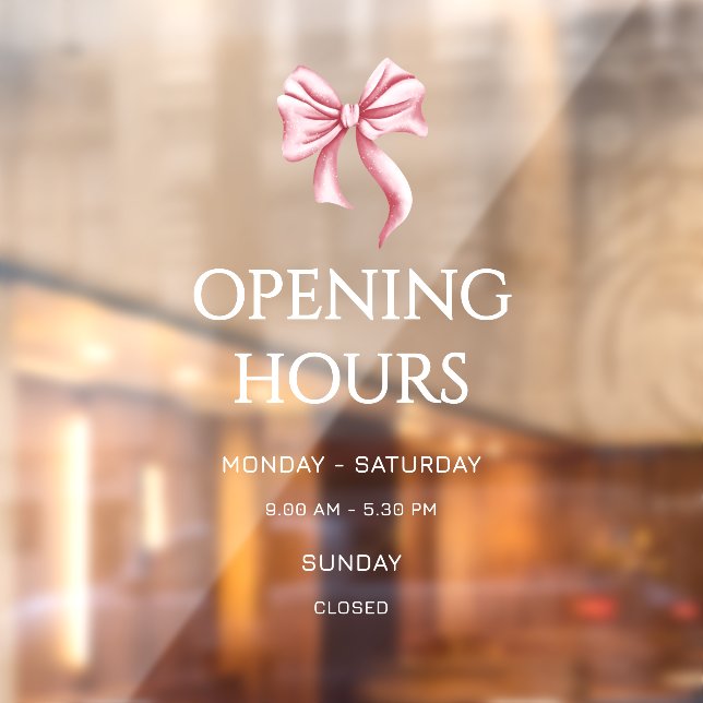Autocollant Pour Fenêtre White Pink Bow Opening Hours Small Business (Feuille 2)