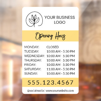 Autocollant Pour Fenêtre White & Yellow Small Business Logo Open Hours
