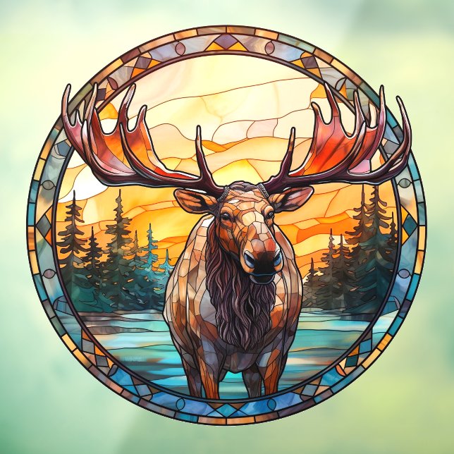 Autocollant Pour Fenêtre Wilderness Forest Moose Faux Stained Glass (Feuille 3)