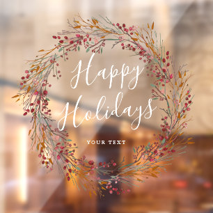 Autocollant Pour Fenêtre Winter Red Berry Wreath Joyeuses vacances