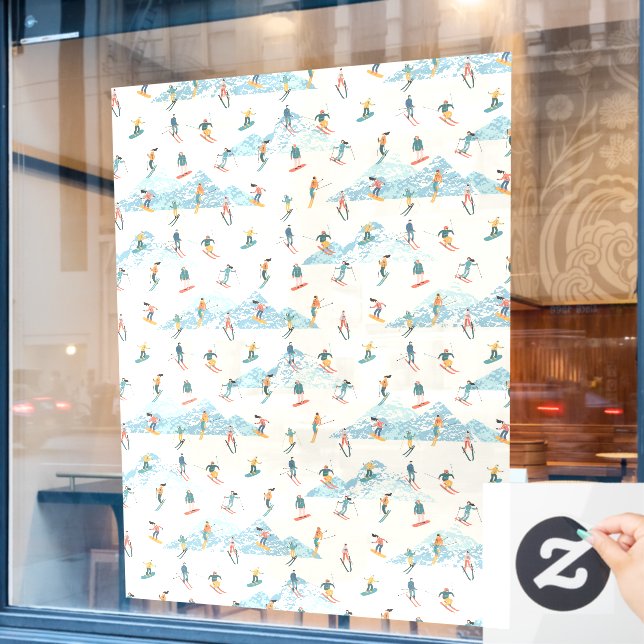 Autocollant Pour Fenêtre Winter Skiing Snow Mountains Pattern Ski Shop Larg (Fenêtre de café)