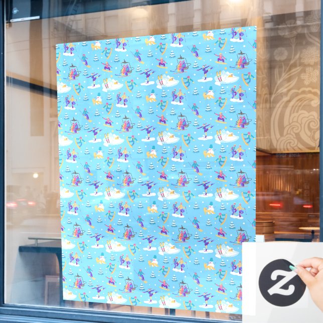 Autocollant Pour Fenêtre Winter Sports Skating Skiing Pattern Ski Shop Larg (Fenêtre de café)
