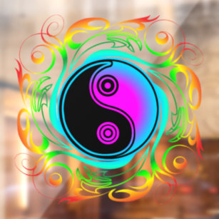 Autocollant Pour Fenêtre Yin Yang Psychedelic Rainbow Tattoo