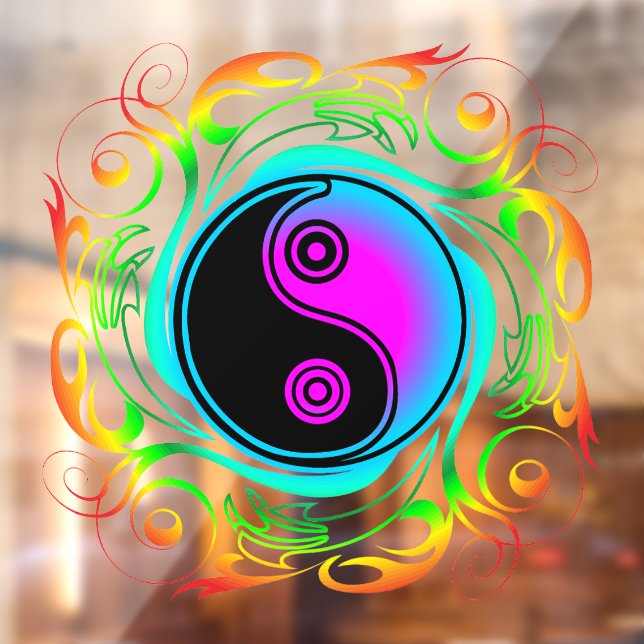 Autocollant Pour Fenêtre Yin Yang Psychedelic Rainbow Tattoo (Feuille 2)
