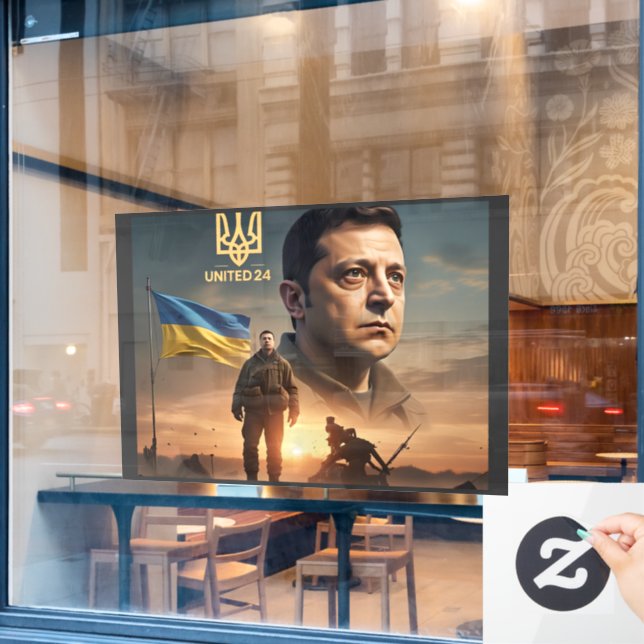 Autocollant Pour Fenêtre Zelenskyy Le Président ukrainien Fenêtre Clôture (Fenêtre de café)