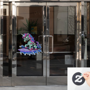 Autocollant Pour Fenêtre Zombie Licorne Surfeur