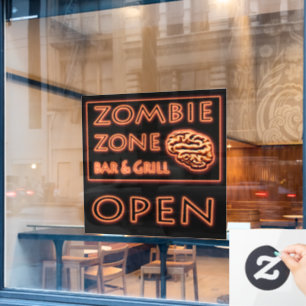Autocollant Pour Fenêtre Zombie Zone Bar & Grill Open Sign Halloween
