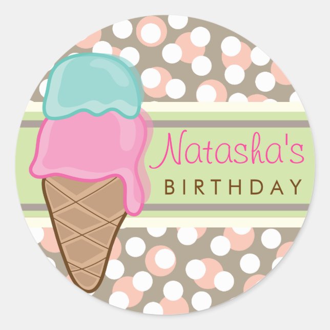 Autocollant pour fête d'anniversaire glace à la me (Devant)