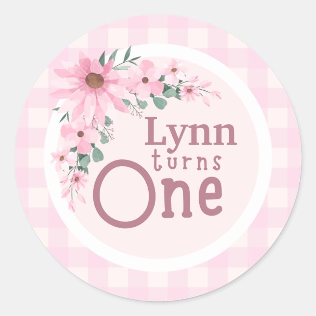 Autocollant pour un premier anniversaire à fleurs  (Devant)