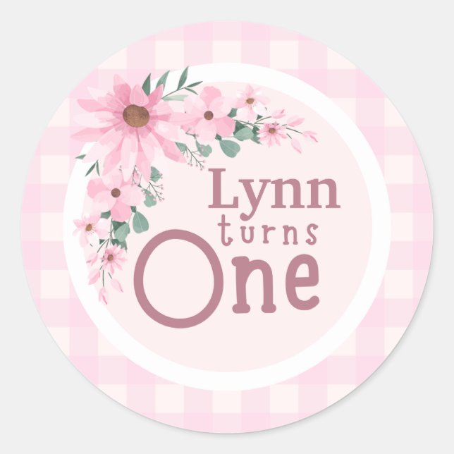 Autocollant pour un premier anniversaire à fleurs  (Devant)