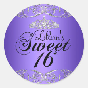 Autocollant pourpre noir Damask & Tiara Sweet 16