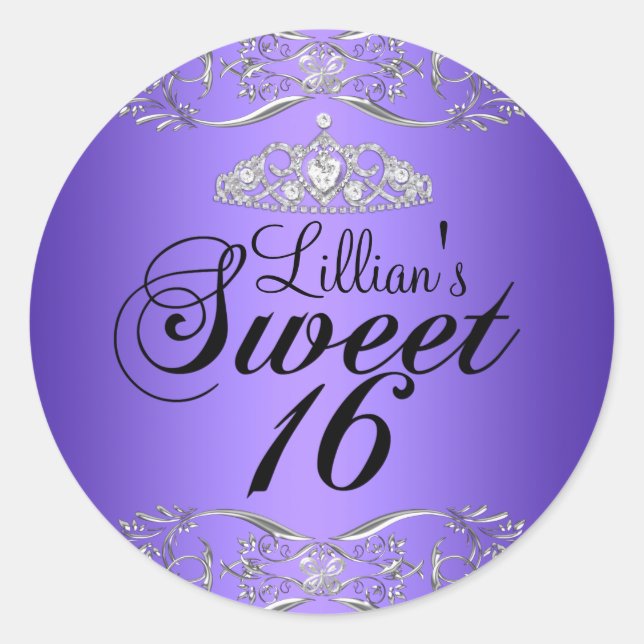 Autocollant pourpre noir Damask & Tiara Sweet 16 (Devant)