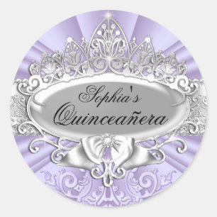Autocollant pourpre Tiara & Damask Quinceanera