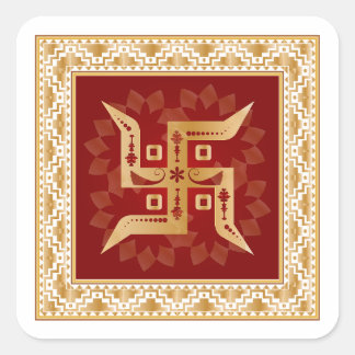 Autocollant Premium Lotus Fond Hindou Swastik Or