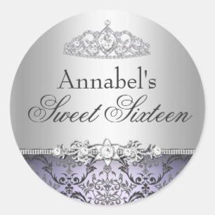 Autocollant Pretty Purple & Silver Damask Sweet 16