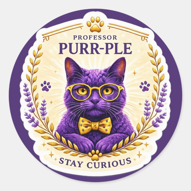 Autocollant Professor Purr-Ple™ – Restez Curieux (Devant)