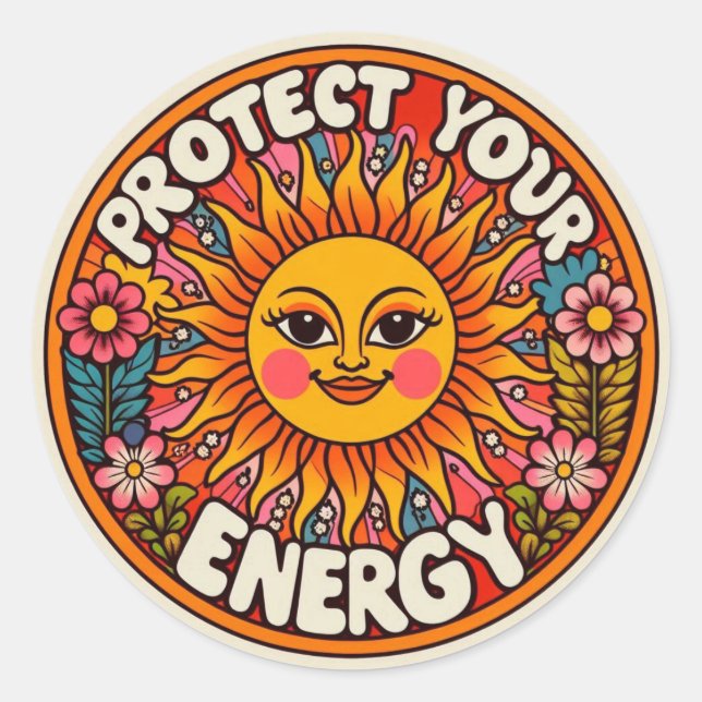 Autocollant Protégez Votre Énergie - Soleil Rétro  (Devant)