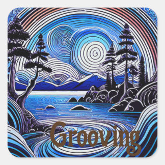 Autocollant Psychedelic Lake Mountain