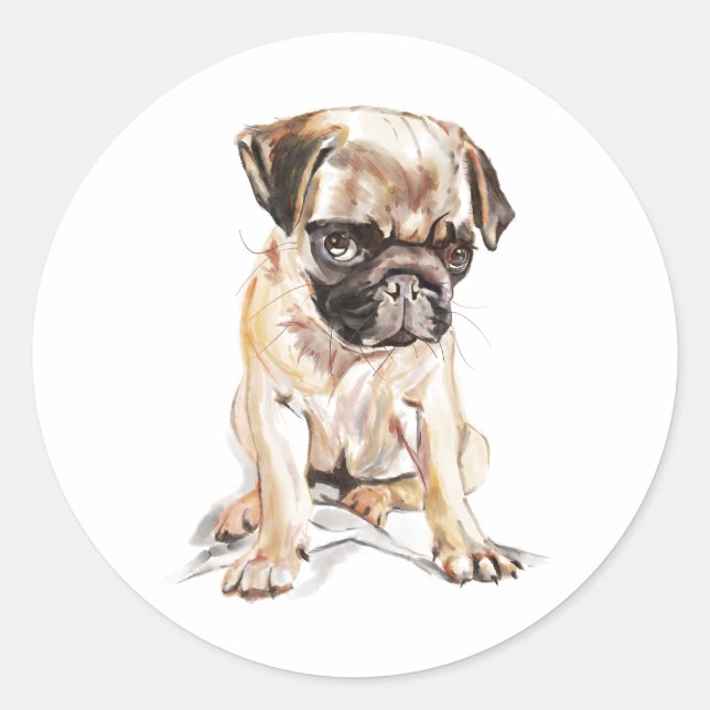 Autocollant Pug – Autocollant Rond Classique, Amat (Devant)