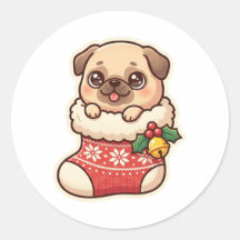 Autocollant Pug dans chaussette de Noël