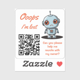 Autocollant QR Code de Retour d'Objet Perdu Robot