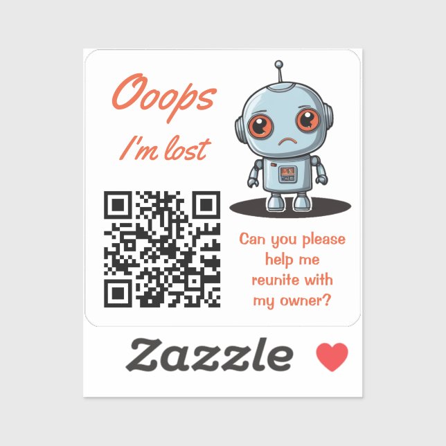 Autocollant QR Code de Retour d'Objet Perdu Robot  (Feuille)