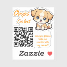Autocollant QR de retour d'objet perdu Chiot adora
