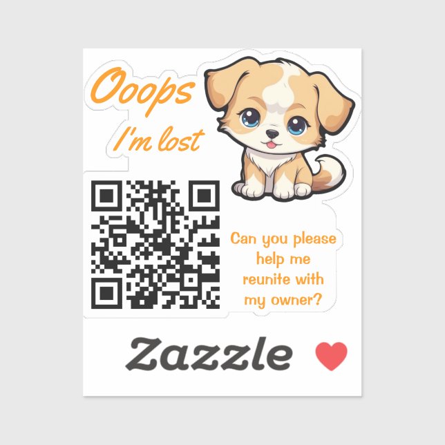 Autocollant QR de retour d'objet perdu Chiot adora (Feuille)