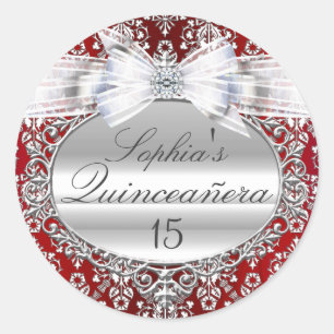 Autocollant Quinceanera arc rouge et argent