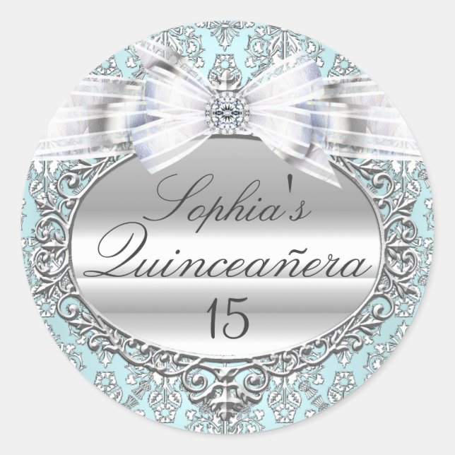 Autocollant Quinceanera Bleu & Argent (Devant)